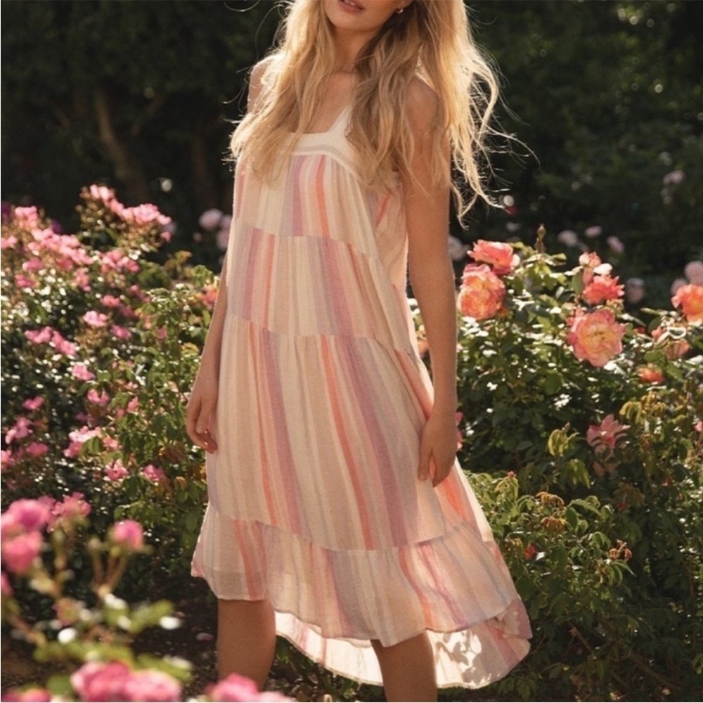 Rails Amaya Juliette rainbow stripe dress brunch casual midi boho coquette XS‎